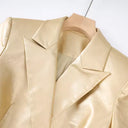 Gold & Black PU Patchwork Double-Breasted Slim Fit Blazer