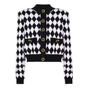 Checkered Button Front Round Neck Knitted Vest Top