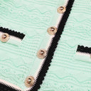Mint knit cardigan neckline and button detail