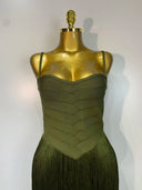 Olive Fringe Bandage Dress