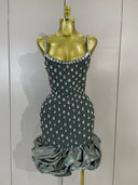Grey Crystal Ruffle Mini Bandage Dress