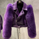 Leather Biker Jacket with Fox Fur Sleeves