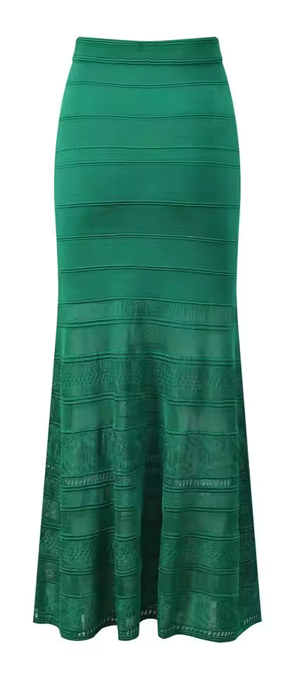 Elegant Knit Hollow Out Ruffle Crop Top and Long Skirt Set