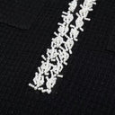 Two-Tone V-Neck Beaded Pocket Long Sleeve Slim Fit Fishtail Knit Dress