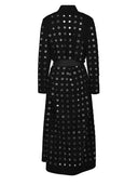 Black Hollow-Out Belted Long Trench Coat
