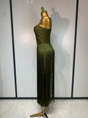 Olive Fringe Bandage Dress