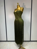 Olive Fringe Bandage Dress