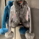 Cropped Shearling Leather Coat with Natural Fur Sleeves