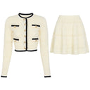 Cream knit cardigan and A-line mini skirt set