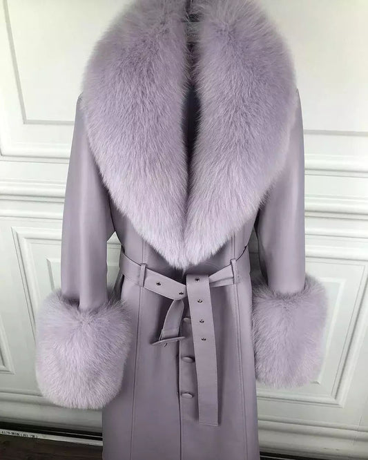 CAPPOTTO IN VERA PELLE DI VOLPE COLORE LAVANDA