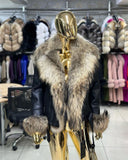 Raccoon Fur Genuine Leather Jacket in black