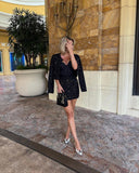 Set gonna a due pezzi in tweed scintillante in nero