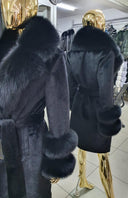 Fox Fur Alkantara Coat in black with belt