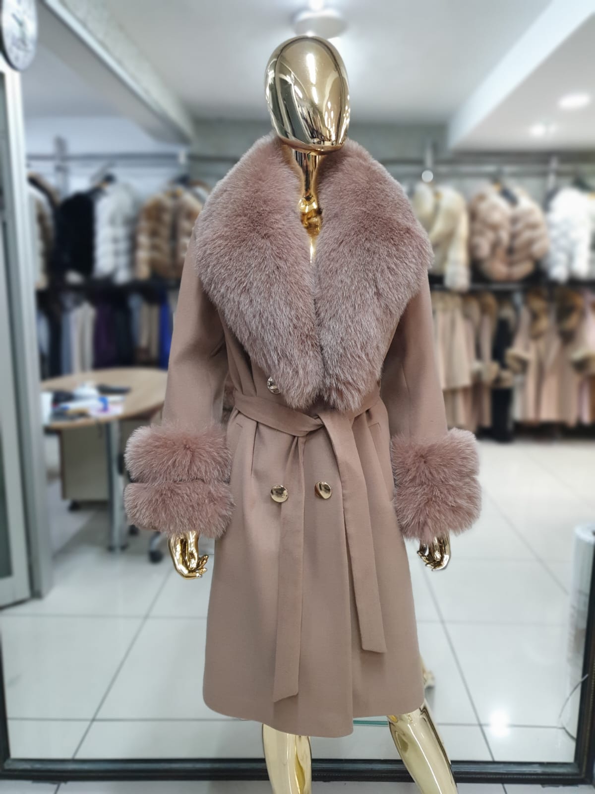 Fox Fur Cashmere Coat in light pink