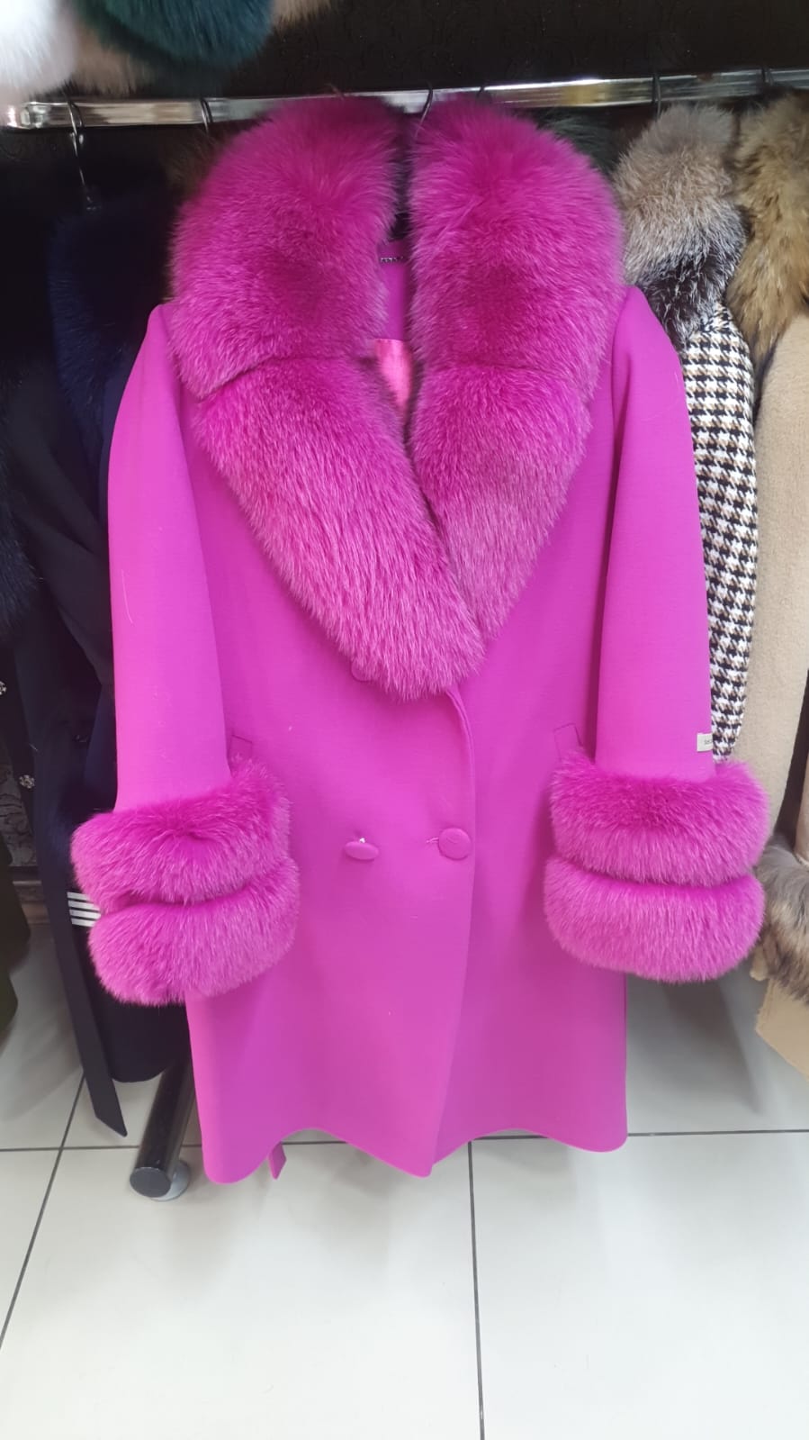 Fox Fur Cashmere Coat in light pink