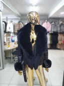 Fox Fur Genuine Leather Jacket in black