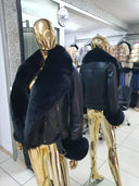 Fox Fur Genuine Leather Jacket in black