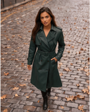 Forest Green Faux Leather Belted Trench Coat
