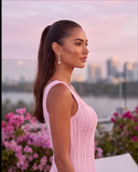 Baby Pink Crochet-Knit Fit & Flare Mini Dress with Crystal Studs