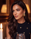Black Knit Top & Ruffle Midi Skirt Set with Gold Crystal Rings