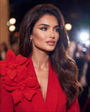 Red 3D Flower Appliqué Blazer & Flared Trousers Set
