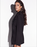 Black Oversized Corset Lace-Up Blazer with Peak Lapels
