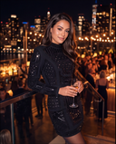 Black Beaded & Sequin Embellished Long-Sleeve Mini Dress