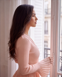 Blush Peach Rib-Knit Peplum Cardigan & Pleated Maxi Skirt Set with Jewel Buttons