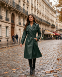 Forest Green Faux Leather Belted Trench Coat