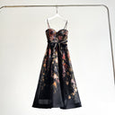 Midnight Floral Corset Maxi Dress with Bow