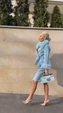Luxurious Fox Fur Cashmere Coat in baby blue
