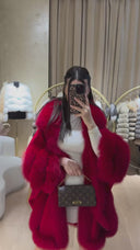 Fox Fur Cashmere Poncho in red