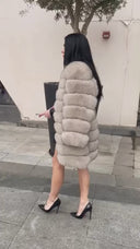 Full Fox Fur Genuine Leather Jacket in beige