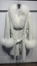 Fox Fur Genuine Leather Coat in white