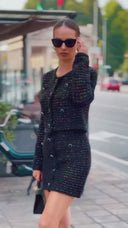 Set gonna a due pezzi in tweed scintillante in nero