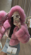 GIACCA IN VERA PELLE RANIA CON PELLICCIA DI VOLPE IN ROSA