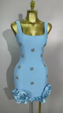 Crystal Ruffle Sleeveless Bodycon Mini Bandage Dress