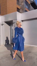Magnolia Fur Genuine Leather Coat in blue