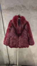 Burgundy Natural Fox Fur Jacket