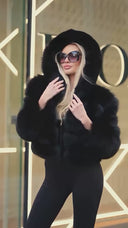 Rania Fox Fur Genuine Leather Jacket in black