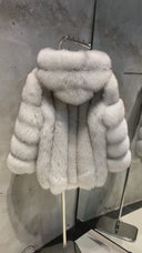 Hooded Natural Fox Fur Coat