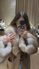 Real Fox Fur Cashmere Coat in camel