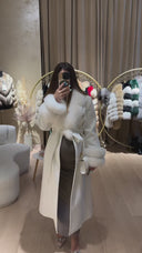 Real Fox Fur Cashmere Coat in white