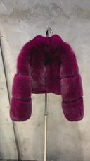 Fox Fur Cropped Bomber Jacket